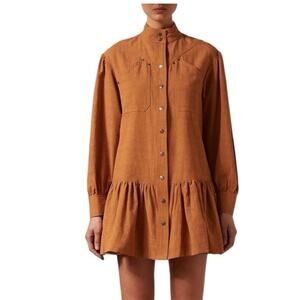Shona Joy Priscila High Neck Utility Mini Dress Linen Blend Tumeric Size 2